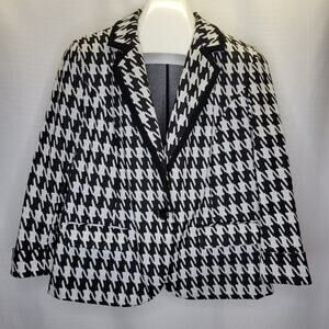 Catherine Maladrino Black White Houndstooth Knit Blazer Jacket, L
